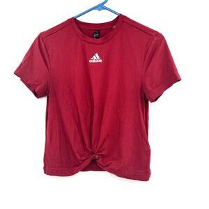 Adidas Size XS Short Sleeve Athletic Top Red Adidas Logo White‎ Tie Knot Front